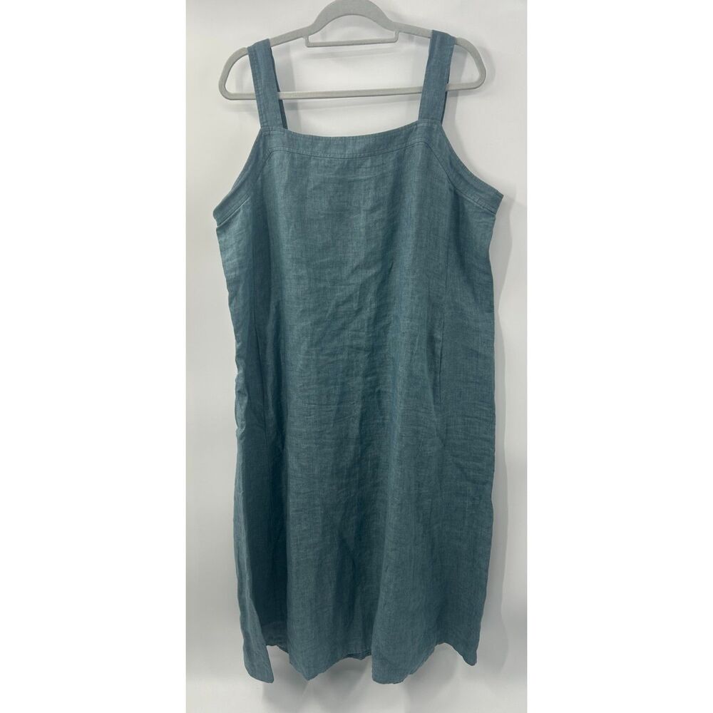 NWOT Eileen Fisher Washed Organic Linen Délavé Square Neck Dress Nile Blue XL